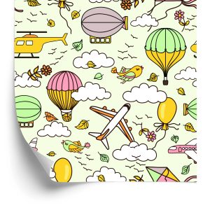 Papier Peint Avions Colorés Avec Des Ballons – Image 2