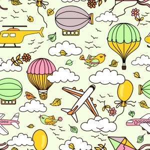 Papier Peint Avions Colorés Avec Des Ballons – Image 1