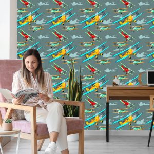 Papier Peint Avions Rétro Colorés – Image 7