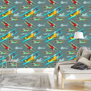 Papier Peint Avions Rétro Colorés – Image 3