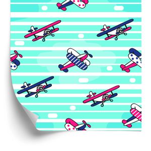 Papier Peint Avions De Conte De Fées Sur Un Fond Rayé – Image 2