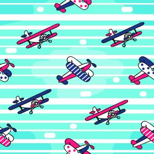 Papier Peint Avions De Conte De Fées Sur Un Fond Rayé – Image 1