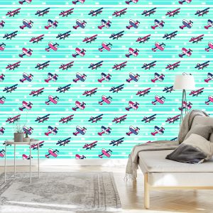 Papier Peint Avions De Conte De Fées Sur Un Fond Rayé – Image 3
