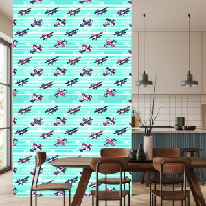 Papier Peint Avions De Conte De Fées Sur Un Fond Rayé – Image 4