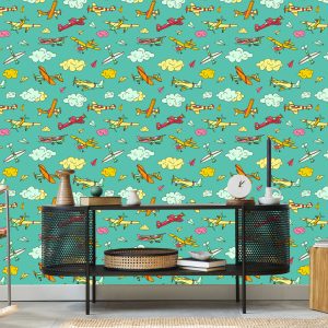Papier Peint Avions Colorés Dans Un Style Rétro – Image 5