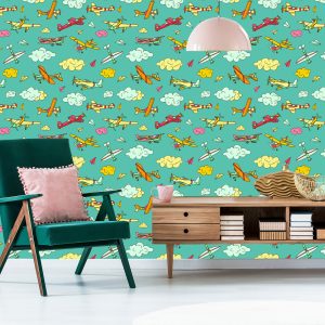 Papier Peint Avions Colorés Dans Un Style Rétro – Image 6