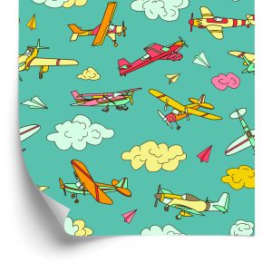 Papier Peint Avions Colorés Dans Un Style Rétro – Image 2