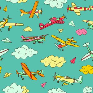Papier Peint Avions Colorés Dans Un Style Rétro – Image 1