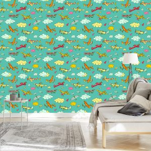 Papier Peint Avions Colorés Dans Un Style Rétro – Image 3