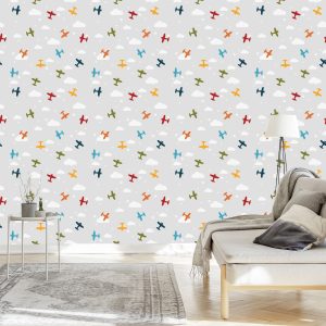 Papier Peint Avions Colorés Avec Des Nuages – Image 3