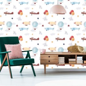 Papier Peint Bébés Animaux, Avions, Ballons, Nuages – Image 6