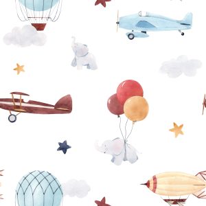 Papier Peint Bébés Animaux, Avions, Ballons, Nuages – Image 1