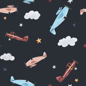 Papier Peint Avions Rétro Peints À L'aquarelle – Image 1