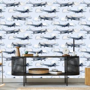 Papier Peint Adolescente Peint Des Avions Décor Vintage – Image 5