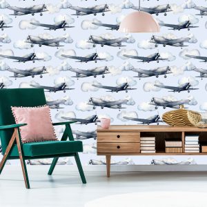Papier Peint Adolescente Peint Des Avions Décor Vintage – Image 6