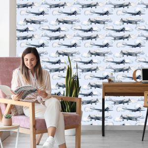 Papier Peint Adolescente Peint Des Avions Décor Vintage – Image 7