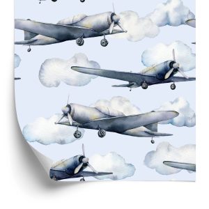 Papier Peint Adolescente Peint Des Avions Décor Vintage – Image 2