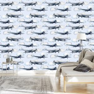 Papier Peint Adolescente Peint Des Avions Décor Vintage – Image 3