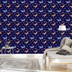 Papier Peint Avions Rétro Avec Étoiles – Image 3