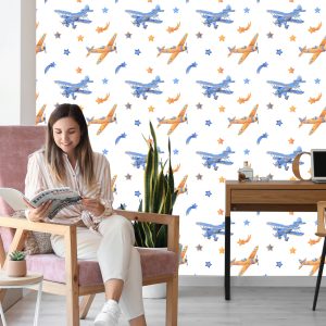 Papier Peint Avions Vintage Avec Des Étoiles – Image 7