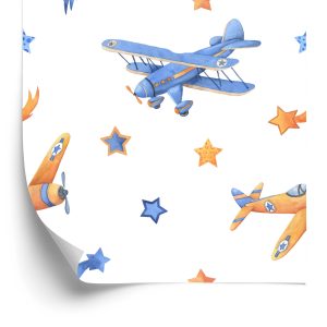 Papier Peint Avions Vintage Avec Des Étoiles – Image 2