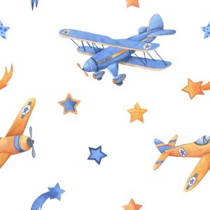 Papier Peint Avions Vintage Avec Des Étoiles – Image 1