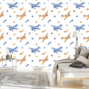 Papier Peint Avions Vintage Avec Des Étoiles – Image 3