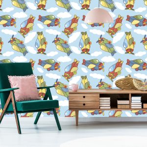 Papier Peint Avions De Conte De Fées Colorés Avec Des Nuages – Image 6