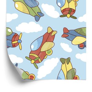 Papier Peint Avions De Conte De Fées Colorés Avec Des Nuages – Image 2