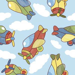 Papier Peint Avions De Conte De Fées Colorés Avec Des Nuages – Image 1