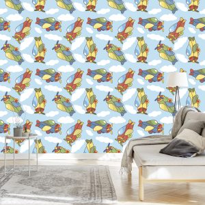 Papier Peint Avions De Conte De Fées Colorés Avec Des Nuages – Image 3
