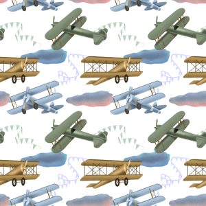 Papier Peint Avions Rétro Avec Des Nuages – Image 1