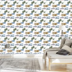 Papier Peint Avions Rétro Avec Des Nuages – Image 3