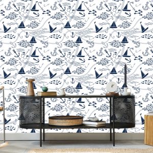 Papier Peint Bateaux Avec Ancres Et Poissons – Image 5