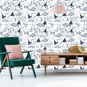 Papier Peint Bateaux Avec Ancres Et Poissons – Image 6