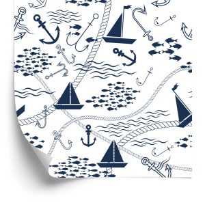 Papier Peint Bateaux Avec Ancres Et Poissons – Image 2