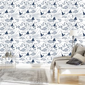 Papier Peint Bateaux Avec Ancres Et Poissons – Image 3