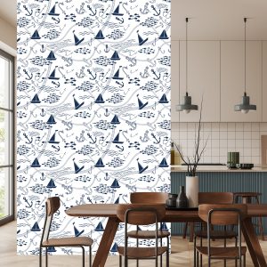 Papier Peint Bateaux Avec Ancres Et Poissons – Image 4