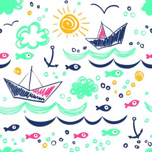 Papier Peint Bateaux Dessinés Colorés – Image 1
