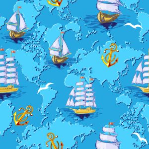 Papier Peint Navires Colorés Sur La Carte Du Monde – Image 1