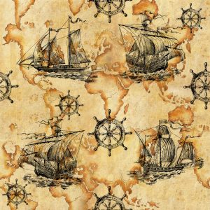 Papier Peint Voiliers Sur La Carte Du Monde Vintage – Image 1