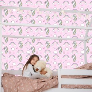 Papier Peint Pour Les Enfants - Licornes Colorées Parmi Les Nuages ​​Et L'arc-En-Ciel – Image 7