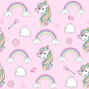 Papier Peint Pour Les Enfants - Licornes Colorées Parmi Les Nuages ​​Et L'arc-En-Ciel – Image 1