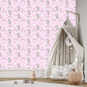 Papier Peint Pour Les Enfants - Licornes Colorées Parmi Les Nuages ​​Et L'arc-En-Ciel – Image 3