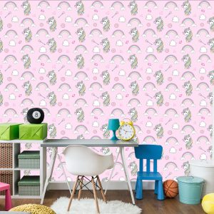 Papier Peint Pour Les Enfants - Licornes Colorées Parmi Les Nuages ​​Et L'arc-En-Ciel – Image 4