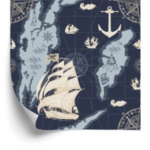 Papier Peint Navires Sur Une Carte Au Trésor Vintage – Image 2