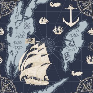 Papier Peint Navires Sur Une Carte Au Trésor Vintage – Image 1
