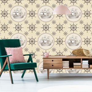 Papier Peint Voilier Sur Fond De Globe Vintage – Image 6