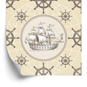 Papier Peint Voilier Sur Fond De Globe Vintage – Image 2