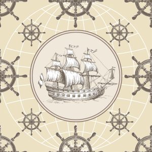 Papier Peint Voilier Sur Fond De Globe Vintage – Image 1